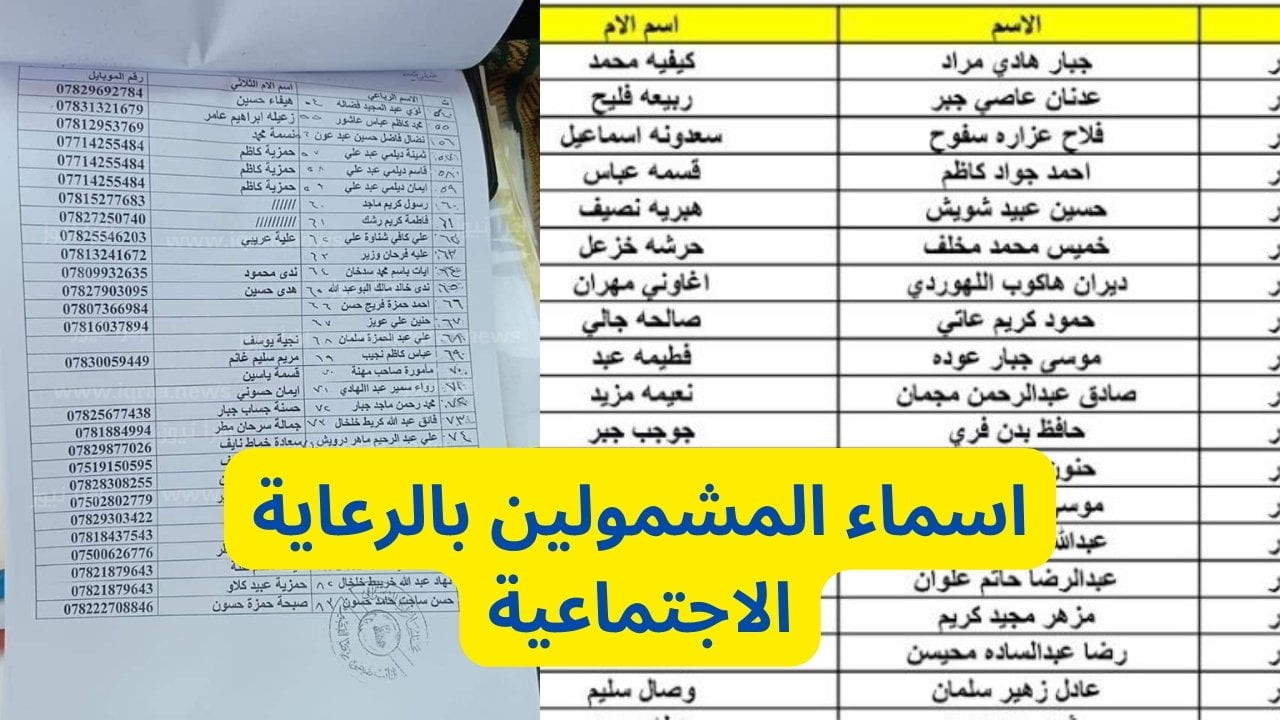 كشوفات مشمولين الرعاية الاجتماعية