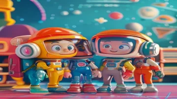 A nostalgic and vibrant illustration of classic Spacetoon characters from the early 2000s