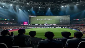 Al Nassr football match broadcast on TV screen fans watching excitedly stadium lights Arab