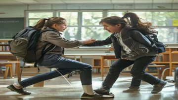 student trying to attack teacher in school