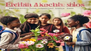 students receiving chocolate and flowers on the first day of exams