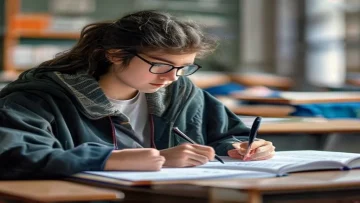 university student taking exam